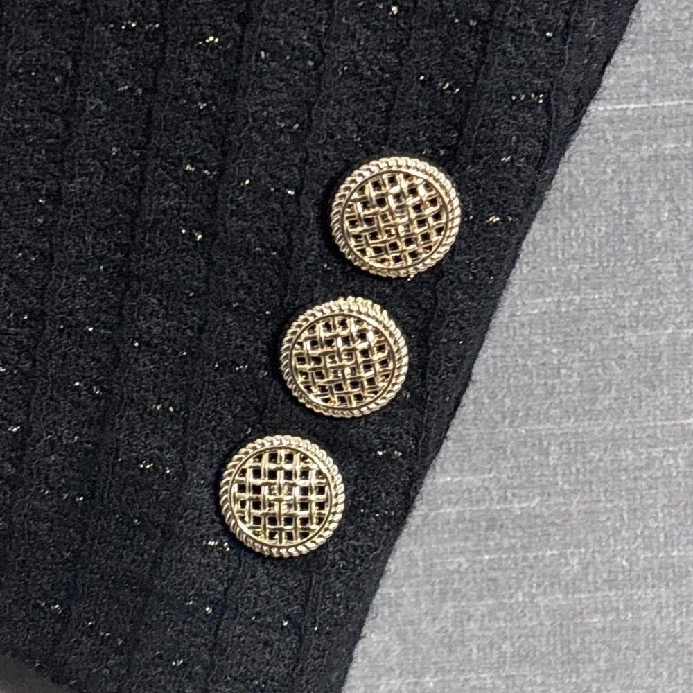 Goelia Jacket XL 12 Black Cropped Blazer Wool Blend Gold Sparkle Career Cocktail